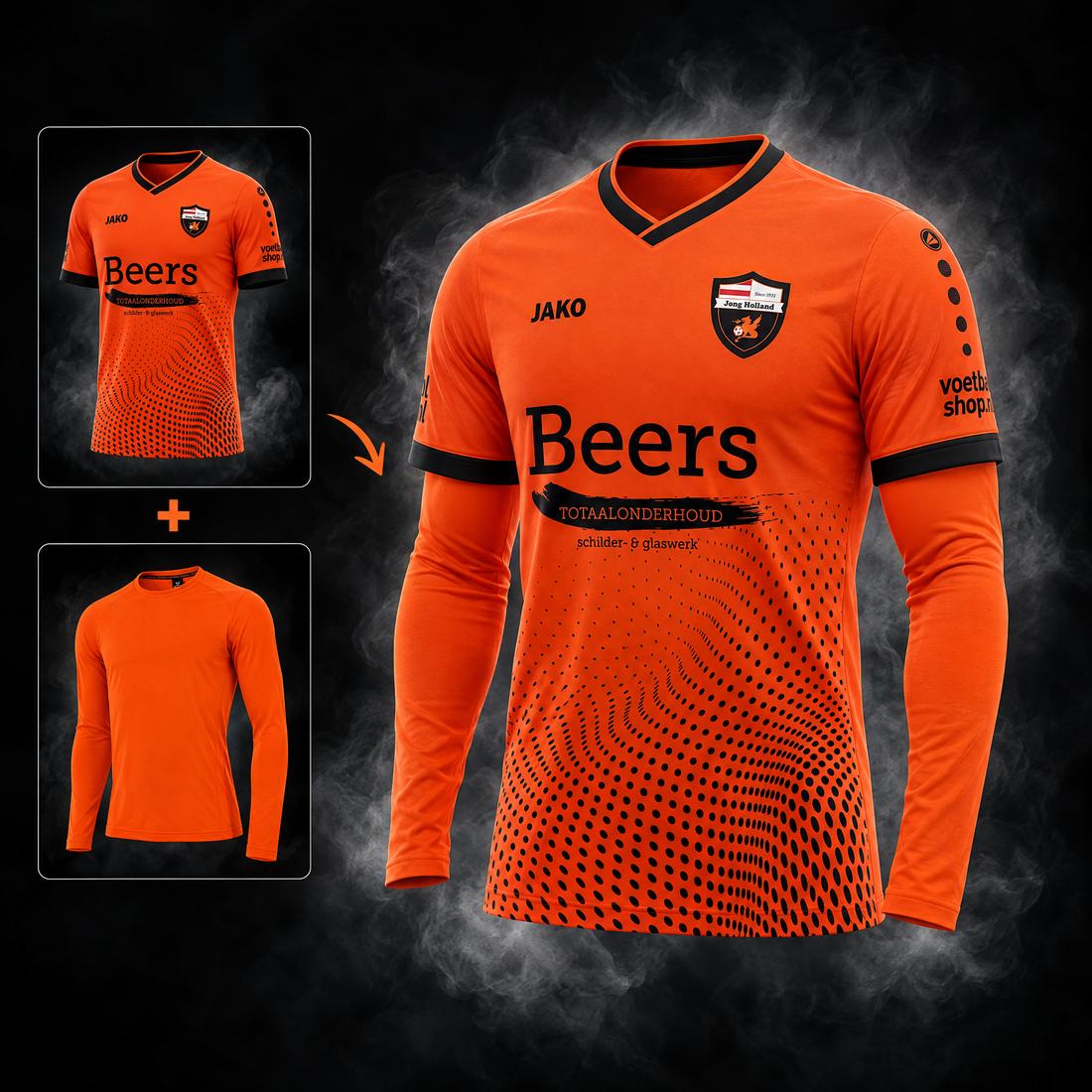 Het nieuwe shirt met korte mouwen plus een oranje ondershirt met lange mouwen